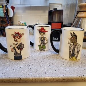 Signature "Hipster Animal" Mugs: Donkey, Cow and Cat